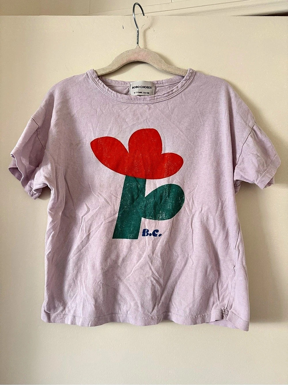 Bobo Choses Pansy Flower T-Shirt Pink & Green Size 6-7 Years